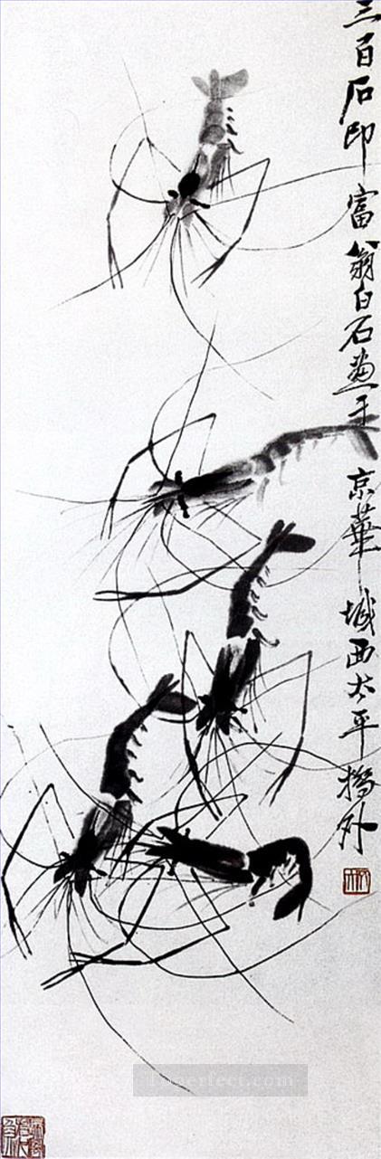 Qi Baishi shrimp 4 old China ink Oil Paintings